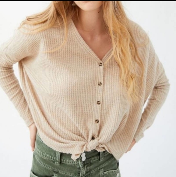 Urban Outfitters Tops - UO Out from Under Jojo Oversized Thermal Waffle Henley Tan